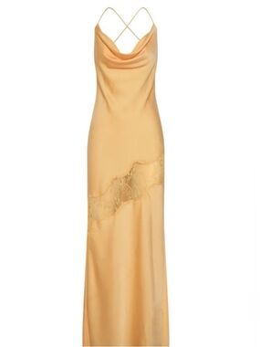 Meshki Yellow Slip Maxi Dress with Lace Detail